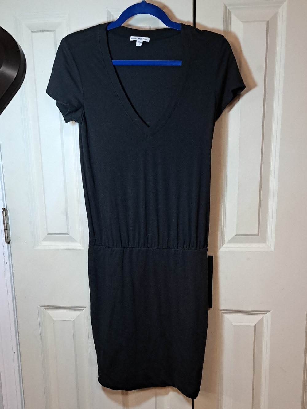 James Perse Black V-Neck Short Sleeve Mini Dress